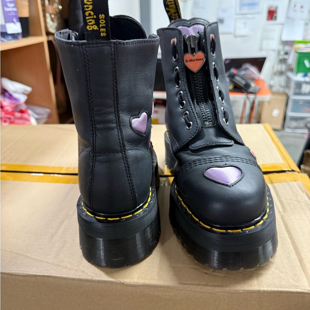 Dr. Martens Black Boots with Pink Heart Details